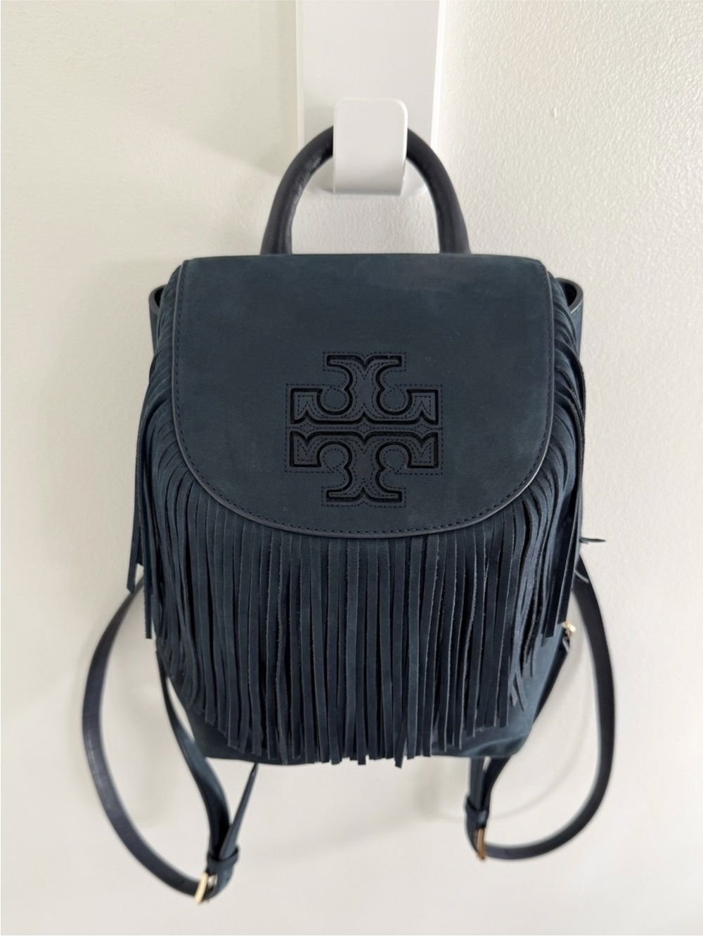 Tory Burch Harper Fringe Backpack – Navy Blue